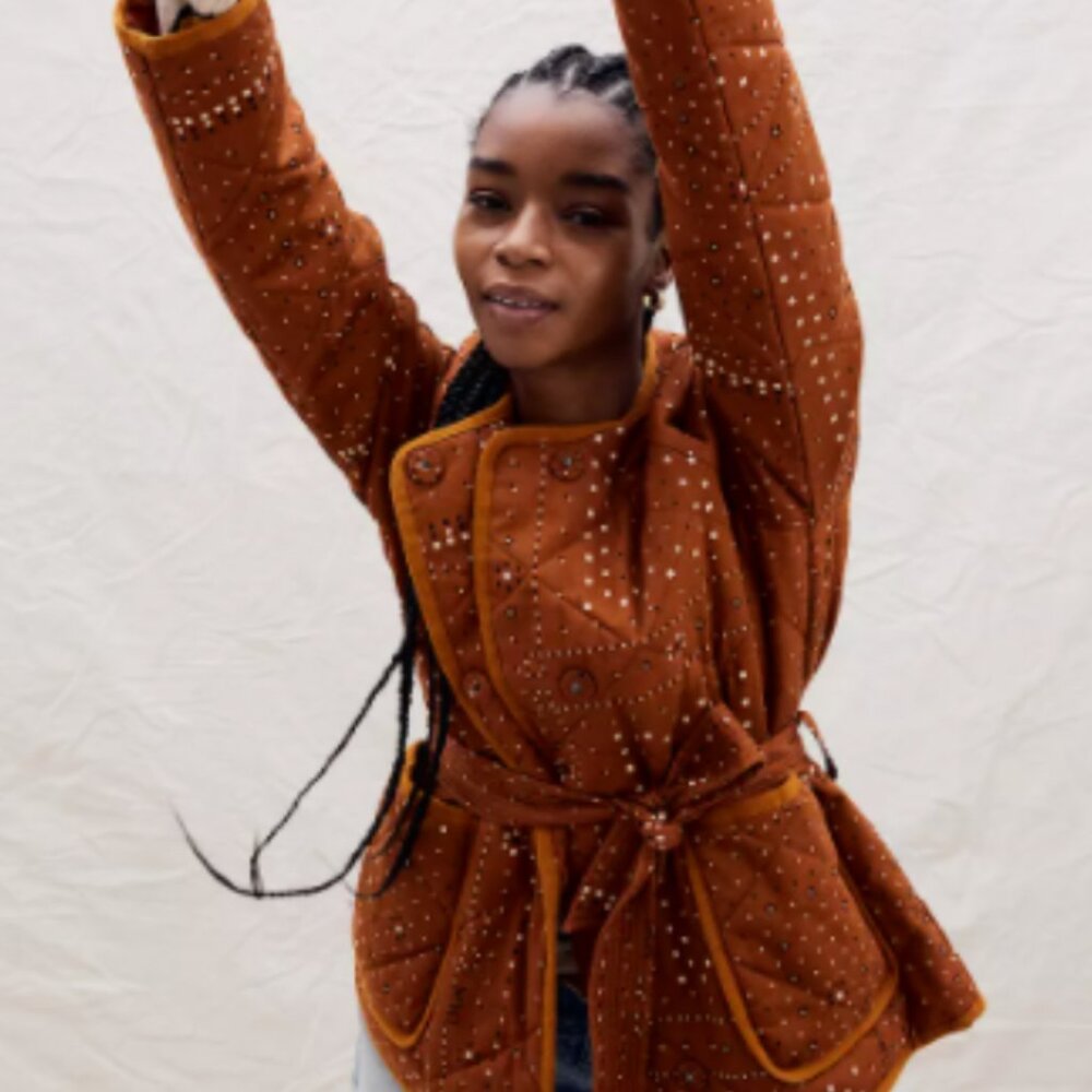 madewell cotton quilted + belted bandana jacket / size sm